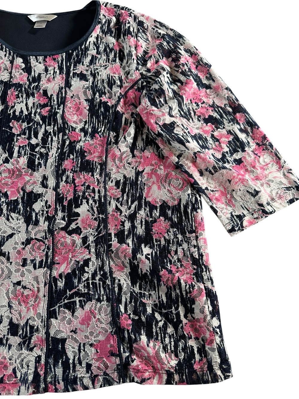CJ Banks Black Top with Pink Floral Print 1X - Picture 4 of 12